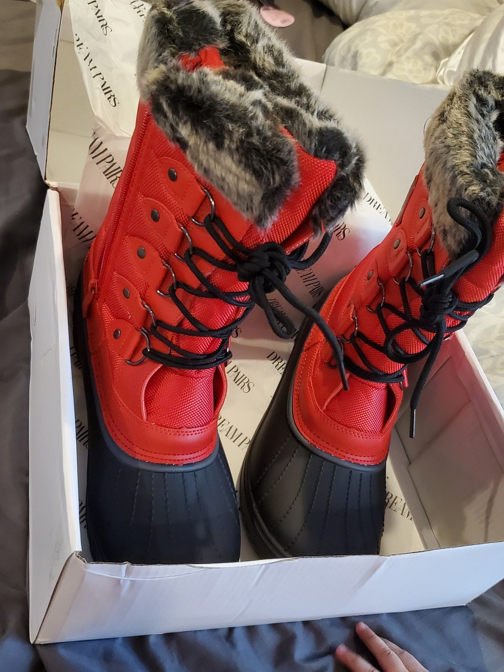 Women’s Red Snow Boots with Faux Fur Trim